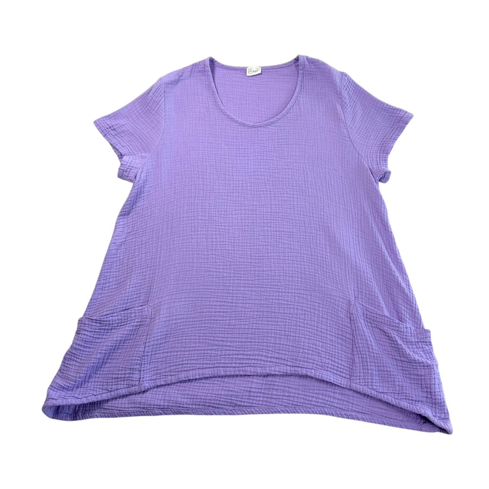 Et Lois Womens Tunic Top Sz M Purple Gauze Oversized Boho Cottage Pockets Lagom - Picture 4 of 6